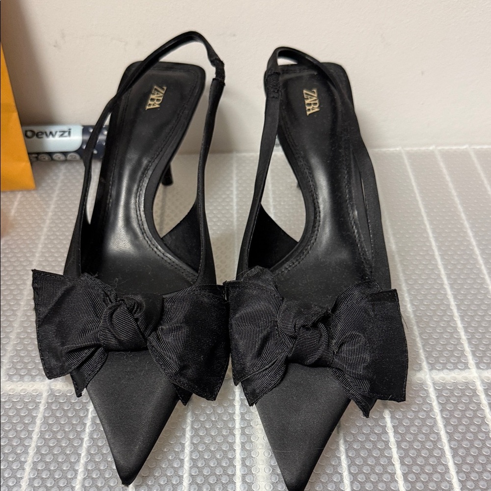 Zara Black Heels with Bow Detail